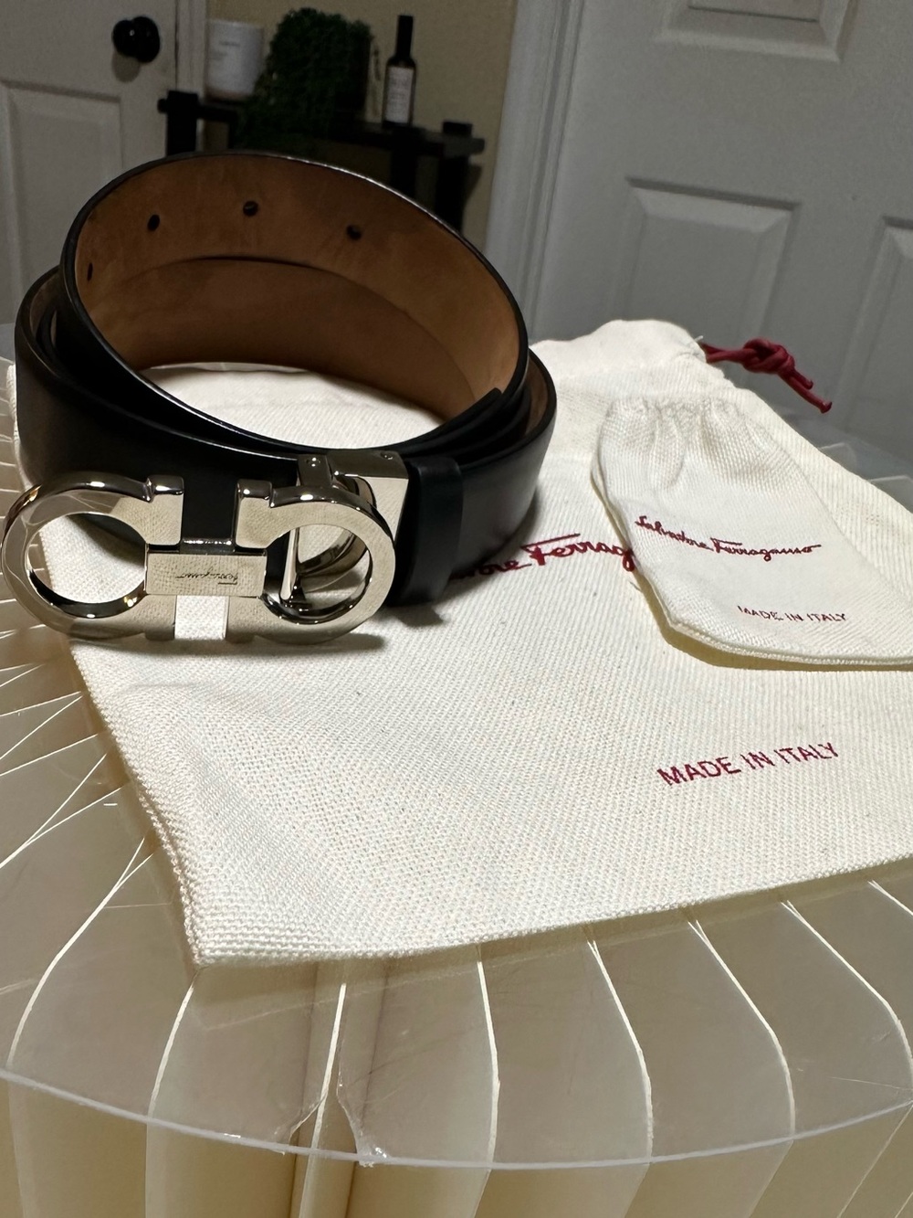Salvatore Ferragamo Brown Leather Belt Strap with Debossed Logo